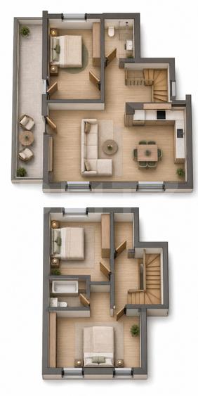 Apartament cu scara interioara cu 4 camere și terasă, 106,60 mp