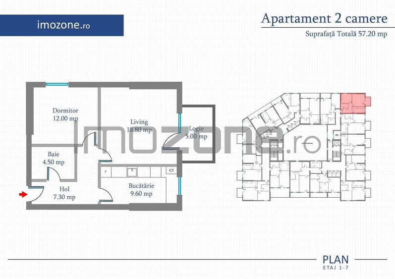 Apartament 2 Camere | 57.2 mp | Bloc Nou | Metrou Pacii / Preciziei | Militari