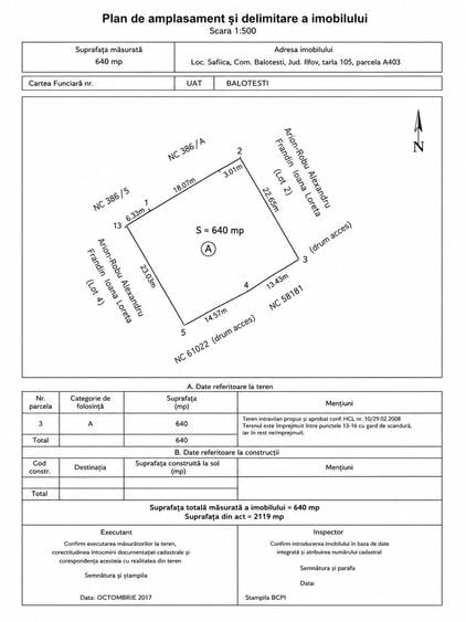Teren intravilan de vânzare – Balotești | 640 mp | Toate utilitățile