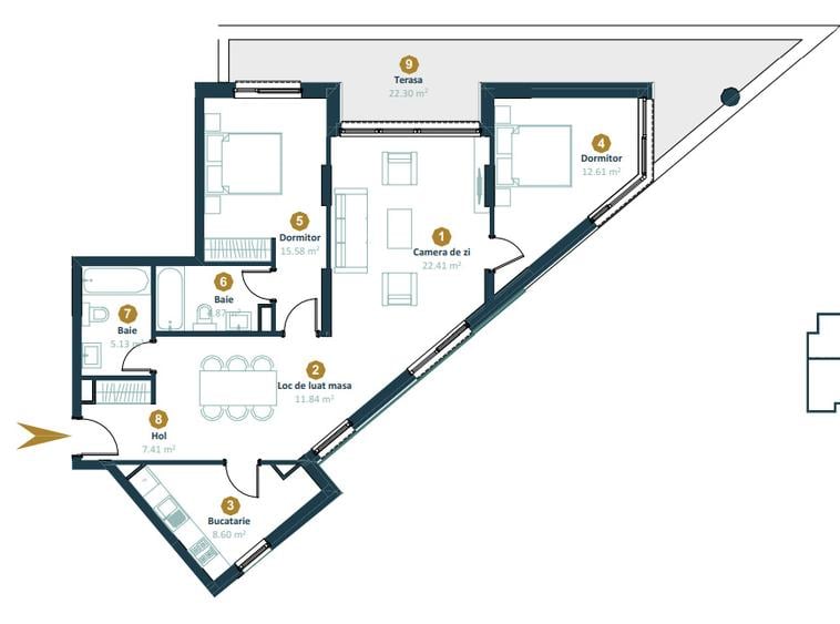Apartament finisat | 3 camere | 2 băi | terasă 22mp | Între Lacuri