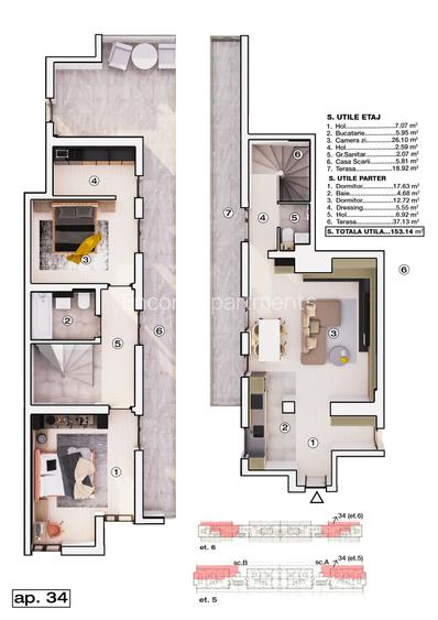 Penthouse Duplex | 154 mp utili | 2 Dormitoare | 2 Terase | Încălzire în Pardose - 1