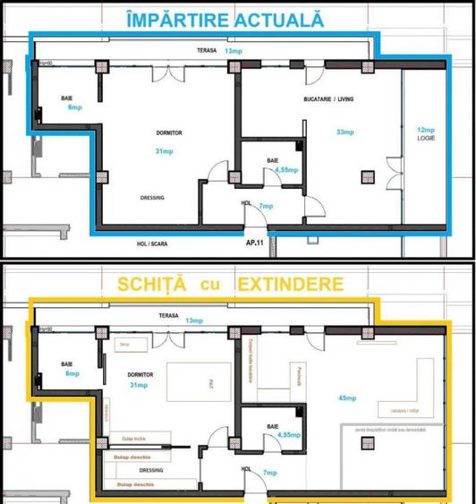 Apartament spațios pe Plopilor – 82 mp + 25 mp terase, posibilitate extindere