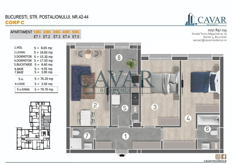 3 Camere 2 Bai 79 mp Proiect Finalizat