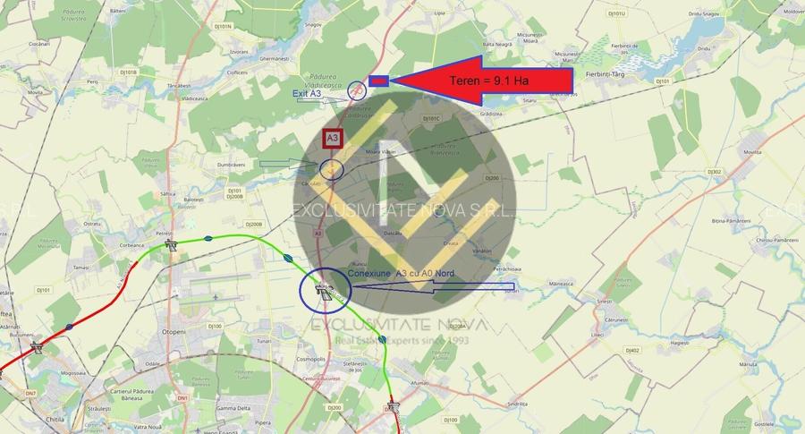 Teren 9Ha -> 16Ha Ha Intravilan , Exit A3 Snagov Ghermanesti Bucuresti-Ploiesti - 10