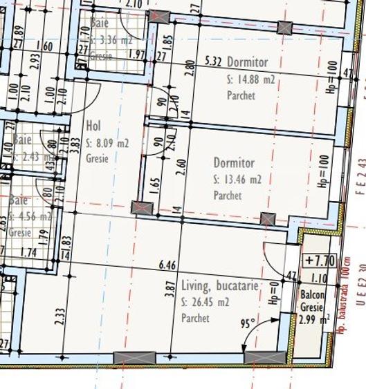 Apartament 3 camere, 2 bai, 71,42 mp, semifinisat, TVA inclus, zona Mărăști