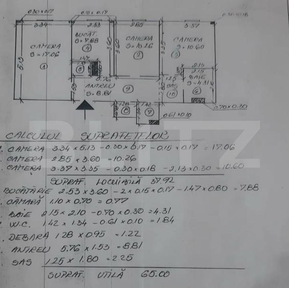 Apartament 3 camere, 65 mp, zona Mărăști