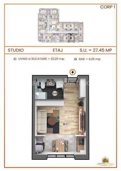 Garsoniera tip studio complex Eurocasa Residence,Militari Residence, Comision 0% - 5
