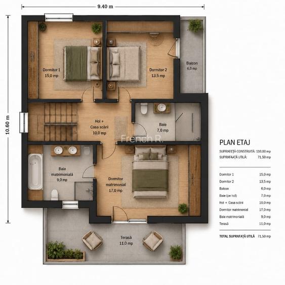 Vilă individuală P+1 ,600 mp teren | 3 dormitoare, 1birou, 3 bai,garaj, pompa ca - 5