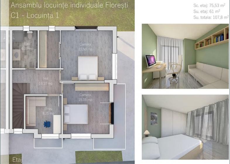 Duplex deosebit ,ansamblu privat, 108mp utili, teren 200mp,Floresti