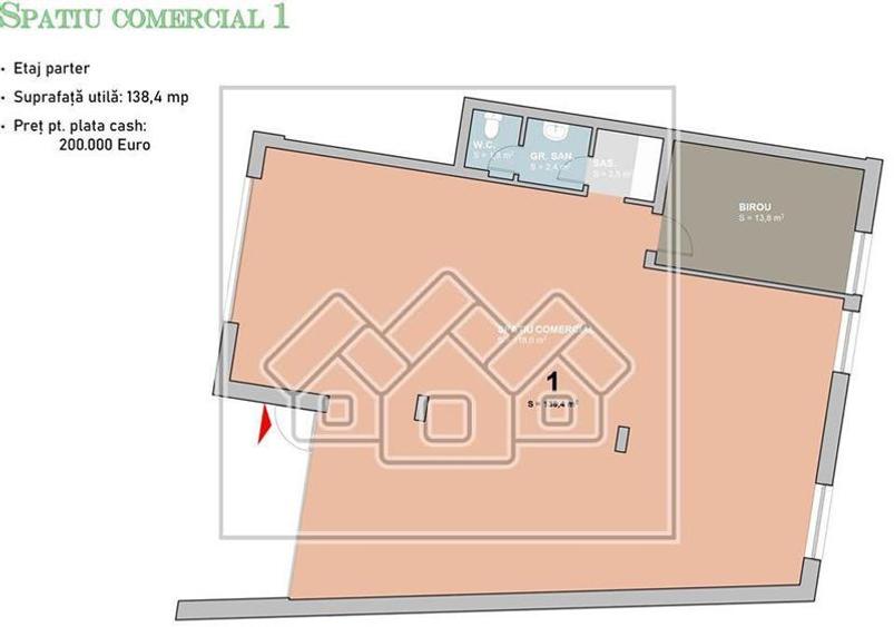 Spatiu comercial nou - 147 mpu - 3 locuri de parcare - Piata Cluj