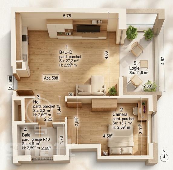 Apartament 2 camere de vanzare ansamblu nou Hexagon zona Semicentrala