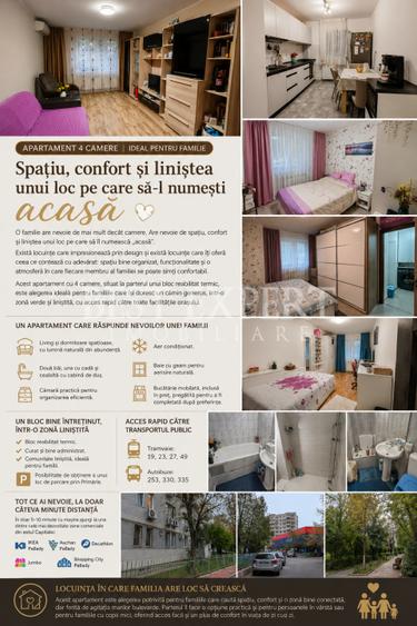 4 Camere Spațios | 2 Băi | Geam baie|  Bloc Reabilitat | Ideal pentru Familie