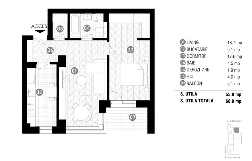 Apartament 2 camere - bloc nou. Antracit Residence X, cartier Henri Coanda
