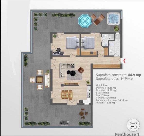 Penthouse de lux | 83 mp utili + terasă 117 mp | Etaj 3 cu lift | Zonă premium