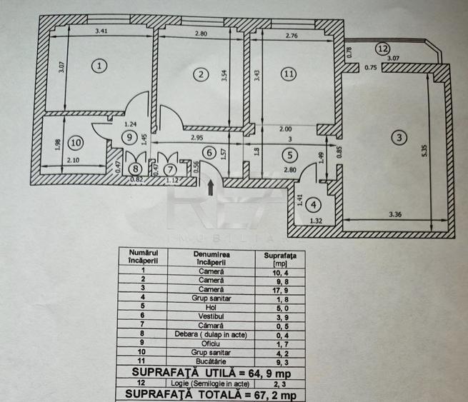 3 camere, 9/10, CENTRALA, bloc 1983, 67mp-Drumul Taberei