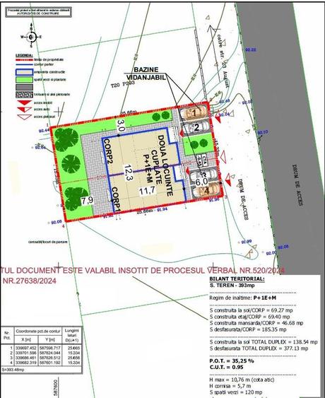 Teren intrav.3000mp(2357m+cota dr)91.92m desch. ,dezmembrat,auth,ctie pe 2loturi