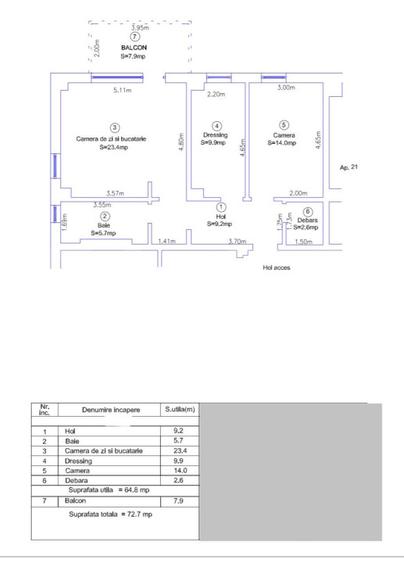 Apartament 3 camere, 65 mp, zona Lipovei