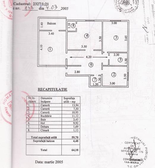 Vand apartament 3 Camere, Decomandate, Baie cu geam, 64m2 , Mazepa