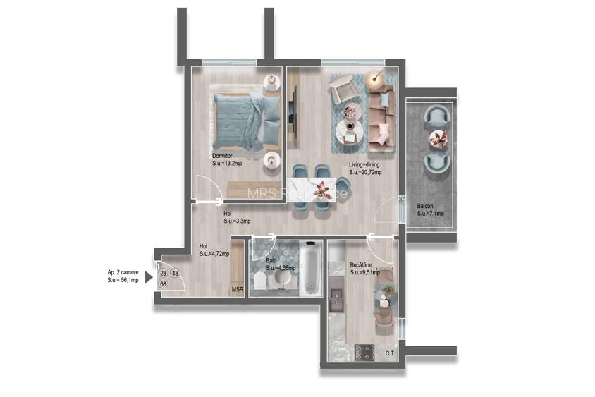 Apartment cu 2 camere MRS Residence Grădinile - 1