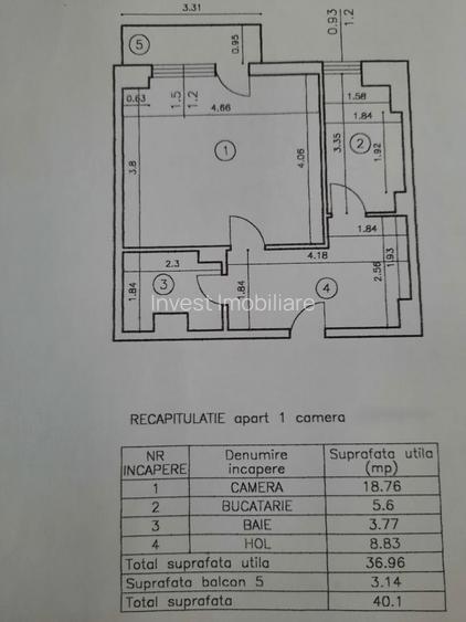 Apartament cu 1 cameră decomandat 40MP - etaj 2/8 cu lift - bloc 1986 - 13
