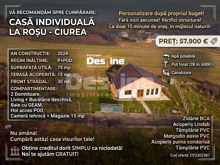 Casă individuală 3 camere 75 mp P+POD 570 mp teren