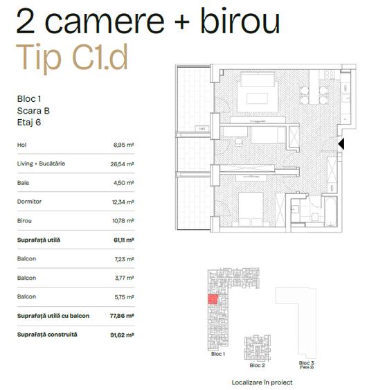 PRIMA ASTERA | FAZA I Apartament cu 2 cam + birou tip C1