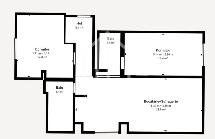 Ap. cu 3 camere-etaj intermediar, mobilat partial -75mp utili + terasa