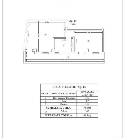 Apartament 2 camere Centru - Bloc nou intabulat - 68mp - 1
