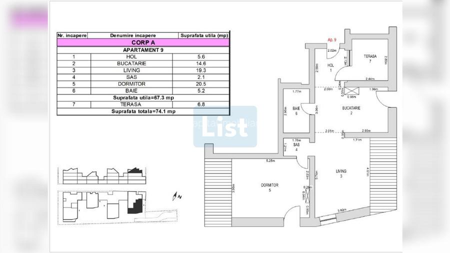 Predare finisat, apartament 2 camere, 64mp, terasă 6.8mp - 2
