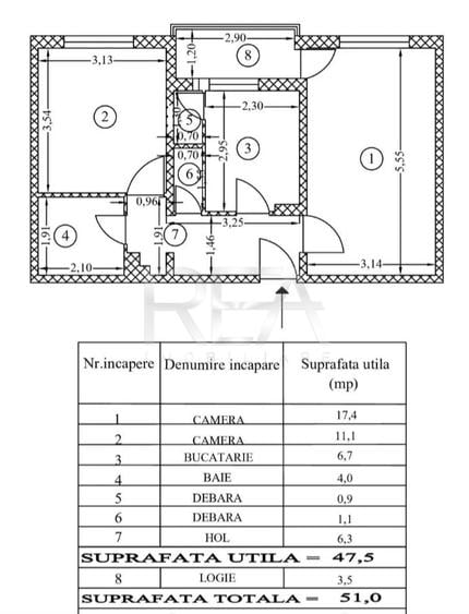2 camere, 8/8, 51mp, bloc 1980, renovat-Crangasi