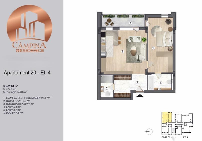 Apartament cu doua camere Campina Residence cu TVA 21%