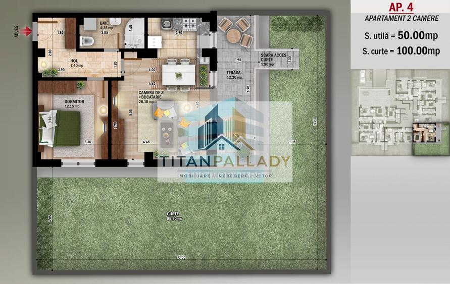 2 Camere Grădină Privată100 Mp,Parcare Subterană,Boxă,Titan-Grigorescu
