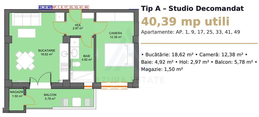 Apartament 40.39 mp utili balcon 7.3 mp lift si parcare pe Dna Stanca