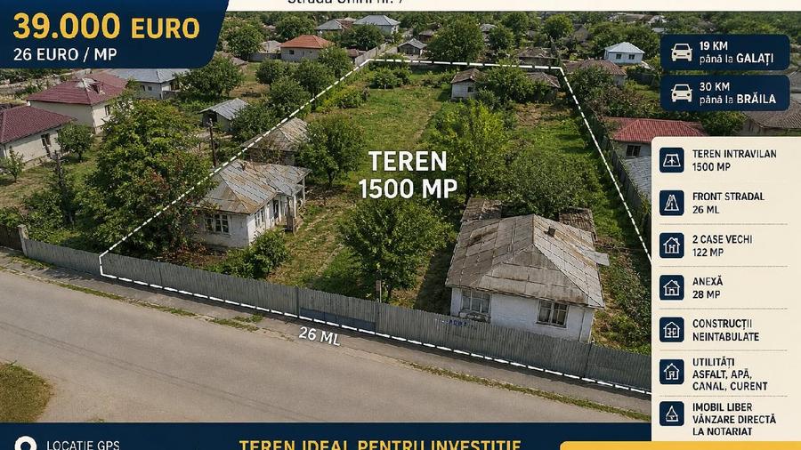 Branistea Galati, Casa si Teren- 1.500 mp - Strada Unirii