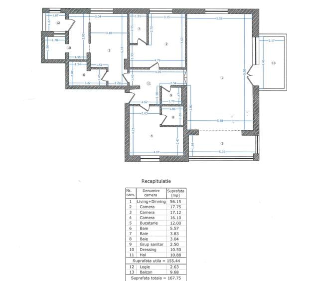 4 camere - 167 mp, NOU - Herastrau