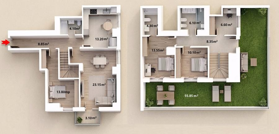 Penthouse Duplex 5 camere+3 bai | Parcare 2 auto + incarcare, Hercesa