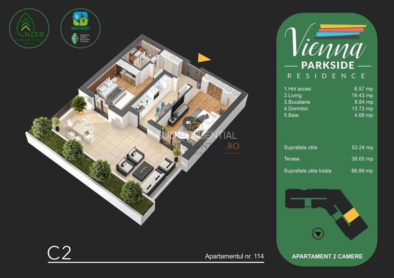 Apartament in zona Parc Tudor Arghezi - 2 camere, ansamblu GREEN - 24