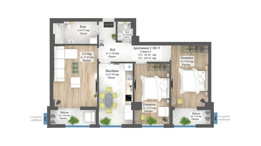 Apartament cu 3 camere Zona Frumoasa