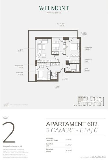 Dezvoltator, Apartament trei camere bloc 2 , Welmont/Rokman