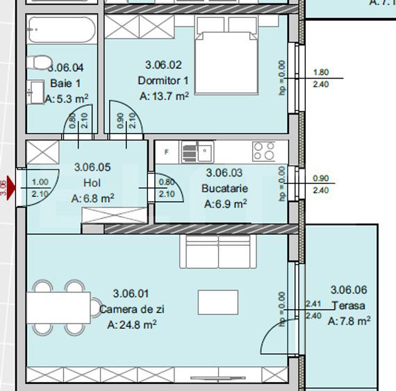 Apartament 2 camere, 58 mp, Terasa 7 mp, Imobil Nou, Semicentral