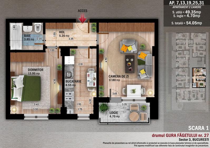 Apartament 2 camere decomandat, parcare subterana, 15 minute metrou