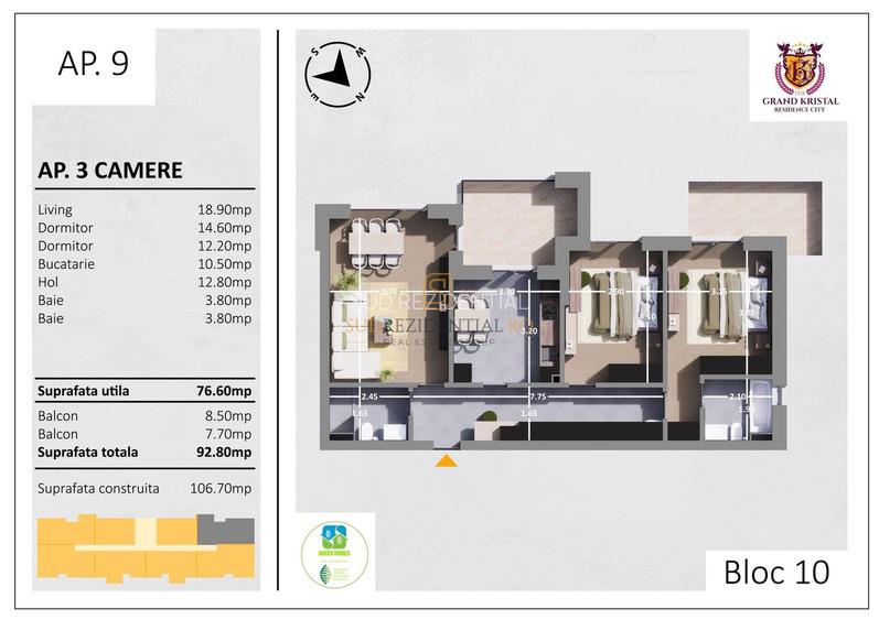 Apartament decomandata cu 3 camere, 92.80 mp - Rond Metro Berceni - 1