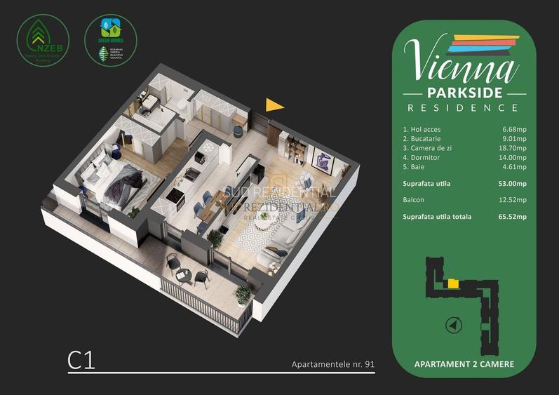 Apartament cu 2 camere de vanzare, ansamblu securizat,zona Grand Arena - 8