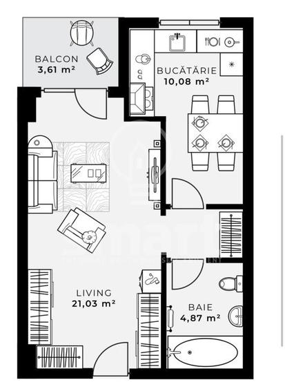 Apartament 1 camera Soporului 1 , finisat, garaj