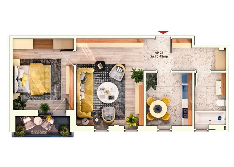 Apartament 2 camere semidecomandate, 52 mp, 9.30mp balcon, parcare subterana