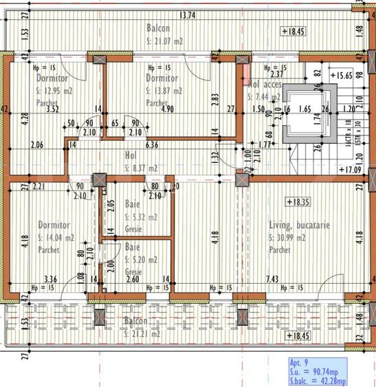 Apartament 4 camere 91 mp, Terasa 43 mp, Semifinisat, Kaufland Marasti - 7