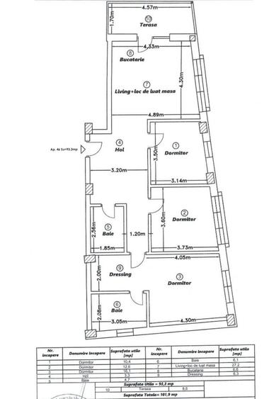 Apartament spatios | 102 mp | 3 dormitoare | parcare | C. Baciului