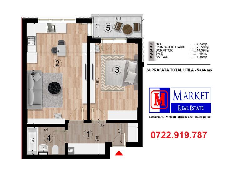Apartament 2 camere (tip studio) - Metrou Berceni (1,1 km)