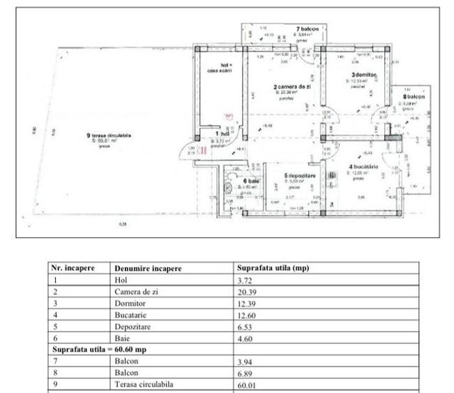 Penthouse 3 camere, 60.60 mp, terasa 60 mp, zona Centrala