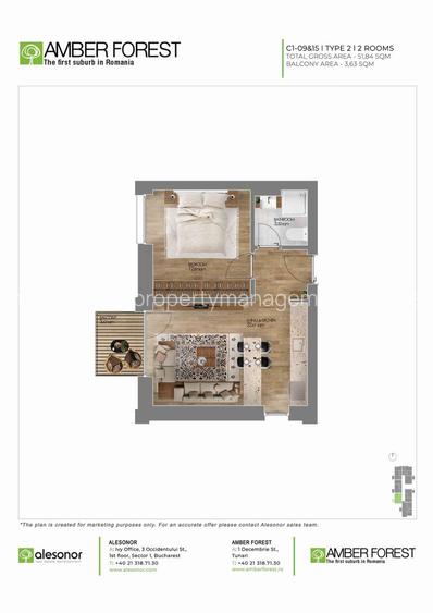 Apartament cu 2 camere in Amber Forest - 12